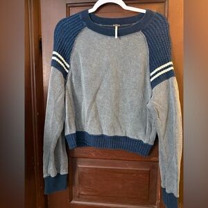 Free People Navy and Gray Crewneck Sweater